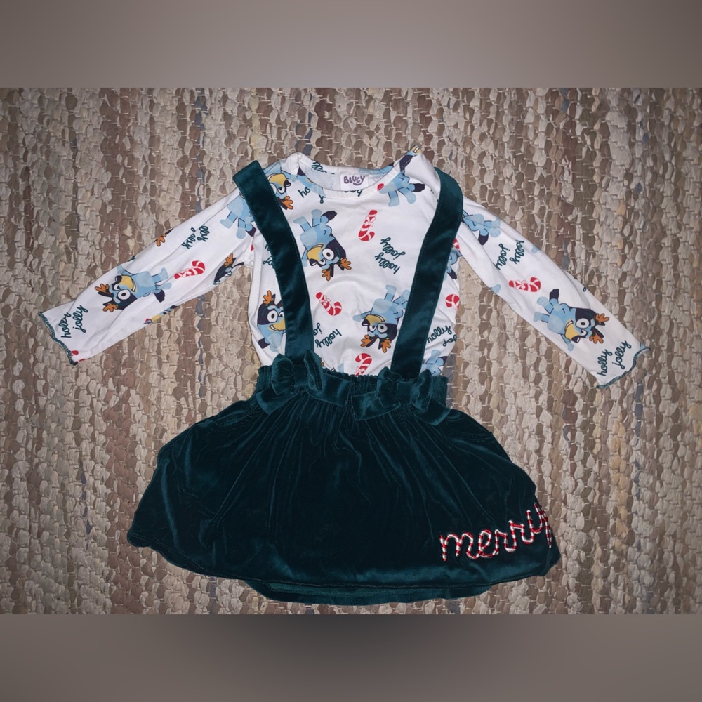 Bluey Christmas Green Velvet Skirt Set